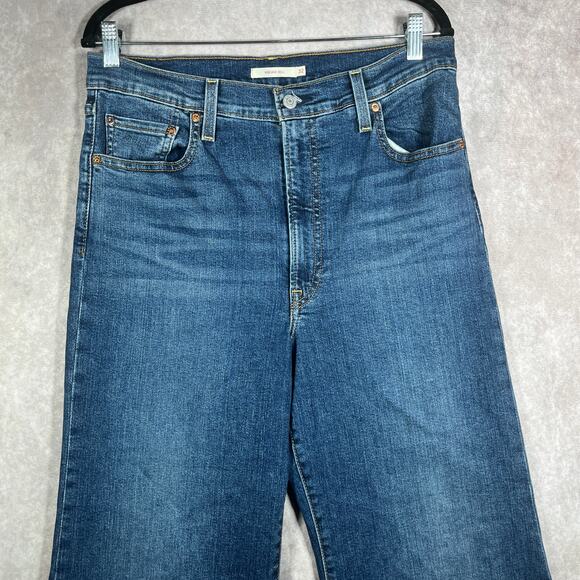 Levi's Ribcage Bell Bottom Jeans Womens 32 Blue Medium Wash Denim Wide Leg - Picture 2 of 15